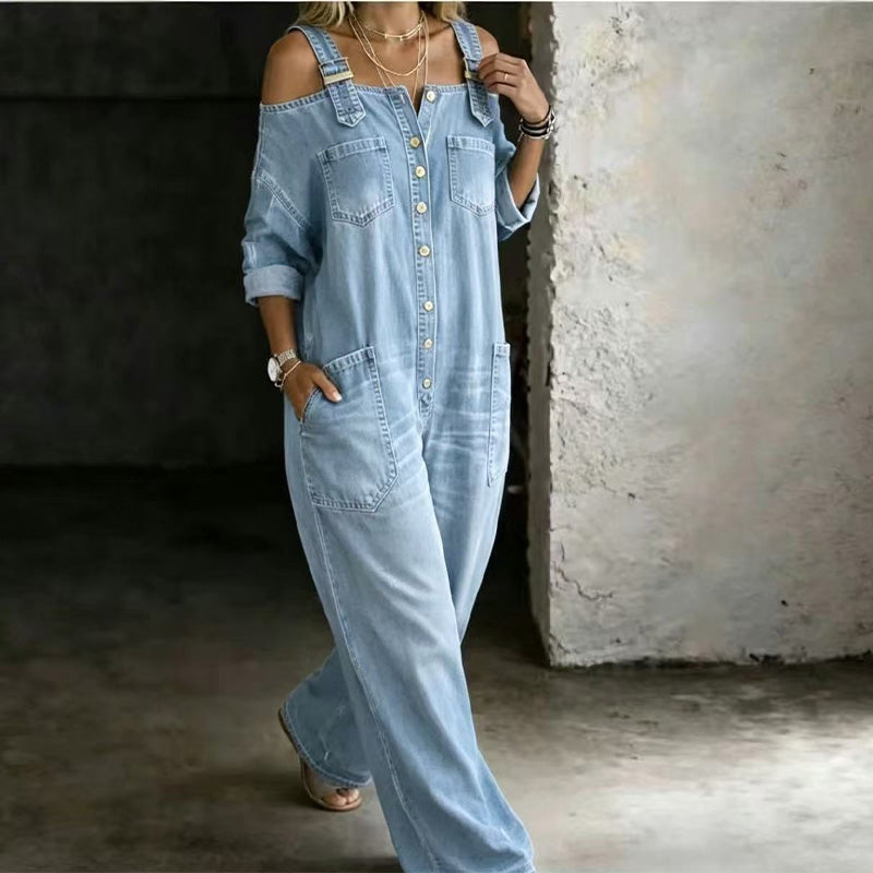 👗 Loose Fit Wide-Leg Overall Jumpsuit with Pockets – Effortless Comfort & Style ✨