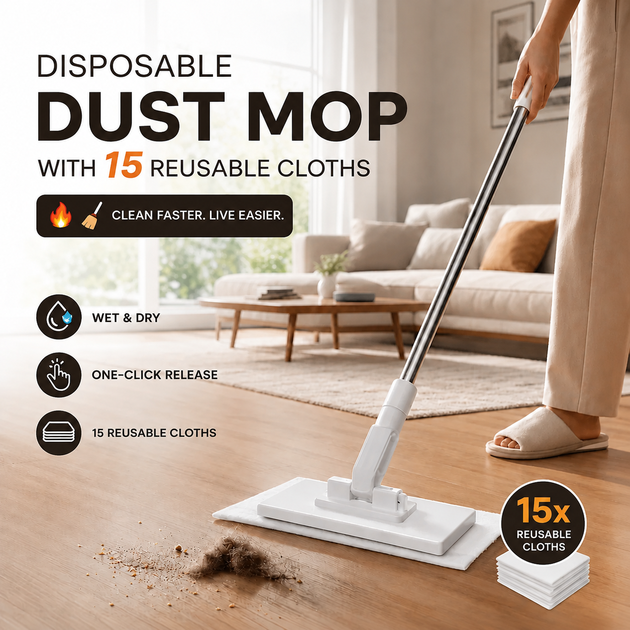 🏆 LAST DAY! 70% OFF 🌿💦 Disposable dust mop with 4 reusable covers 🧹✨