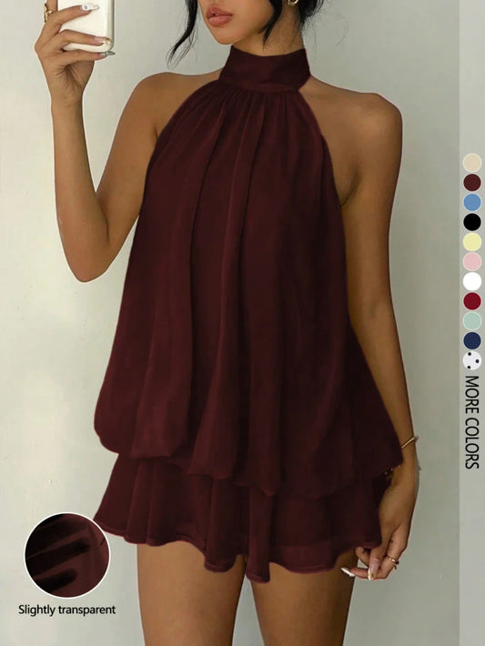Backless Ruffle Halter Jumpsuit