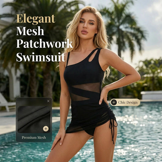 Mesh Patchwork One-Piece Swimsuit