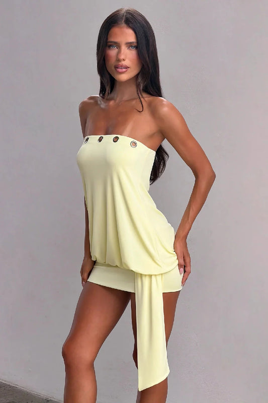 Yellow Eyelet Bodycon Mini Dress