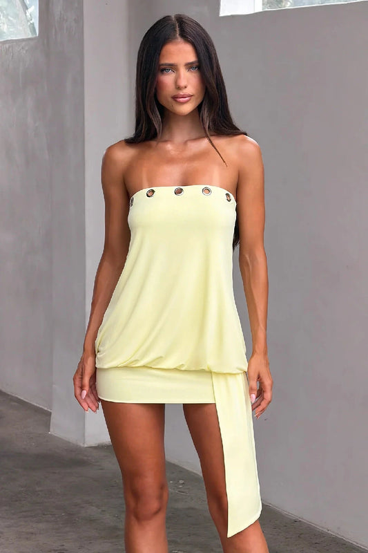 Yellow Eyelet Bodycon Mini Dress