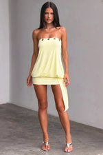 Yellow Eyelet Bodycon Mini Dress