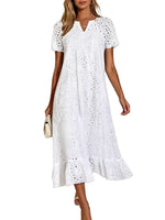 Floral Eyelet Midi Tunic Dress