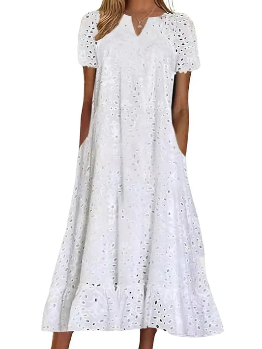 Floral Eyelet Midi Tunic Dress