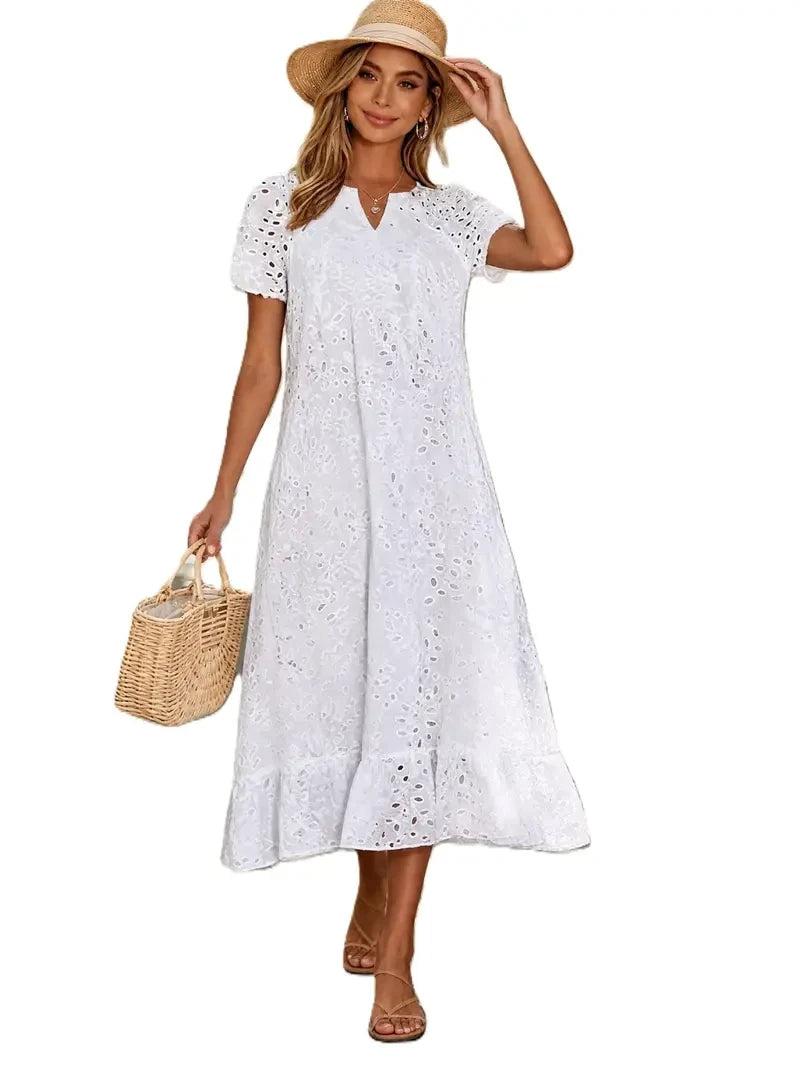 Floral Eyelet Midi Tunic Dress