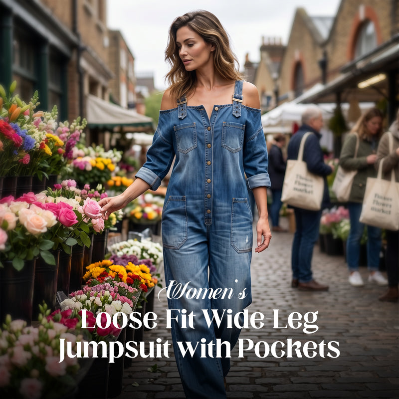 👗 Loose Fit Wide-Leg Overall Jumpsuit with Pockets – Effortless Comfort & Style ✨