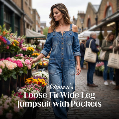 👗 Loose Fit Wide-Leg Overall Jumpsuit with Pockets – Effortless Comfort & Style ✨