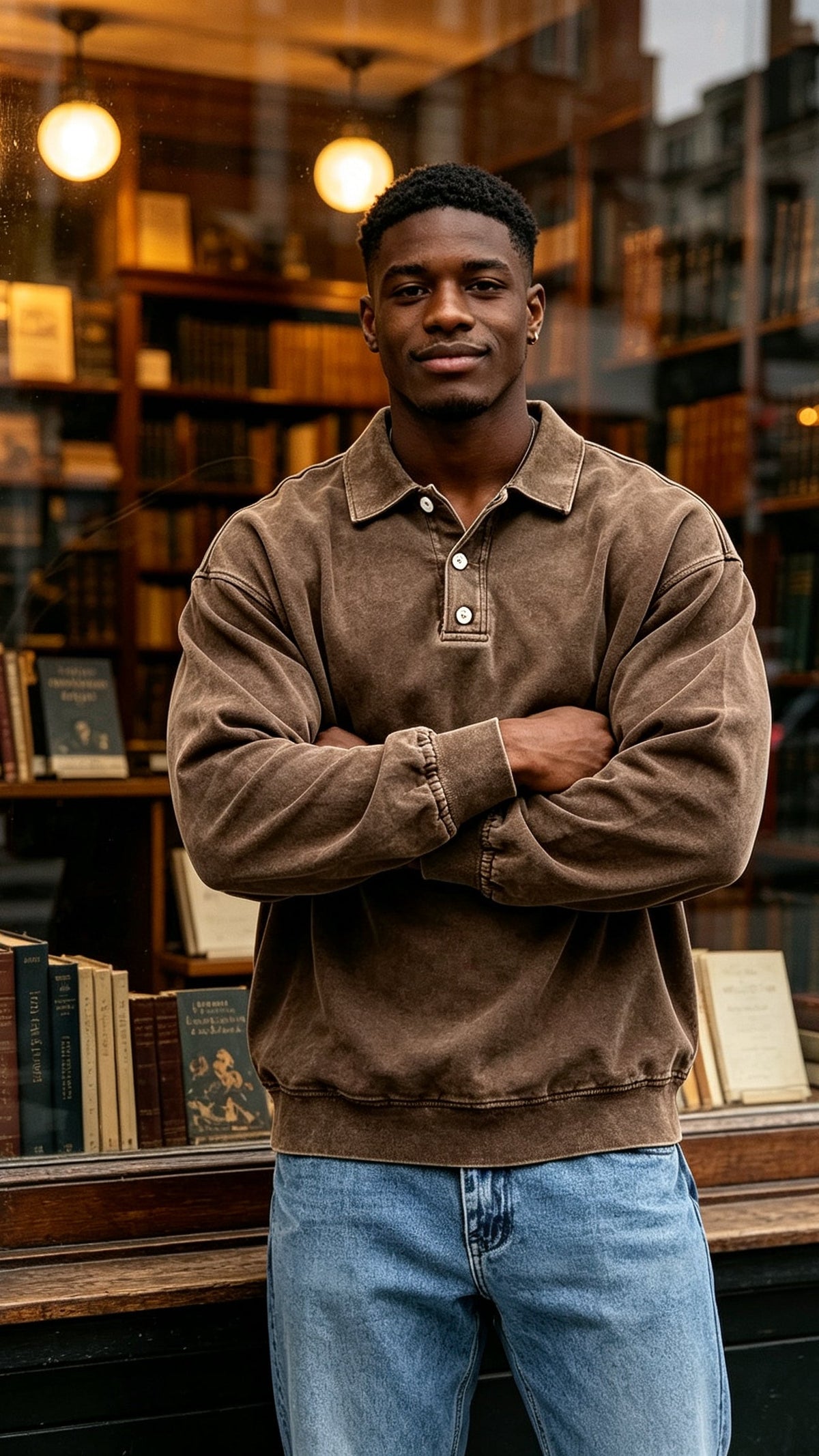 Men's Vintage Washed Long Sleeve Polo Shirt