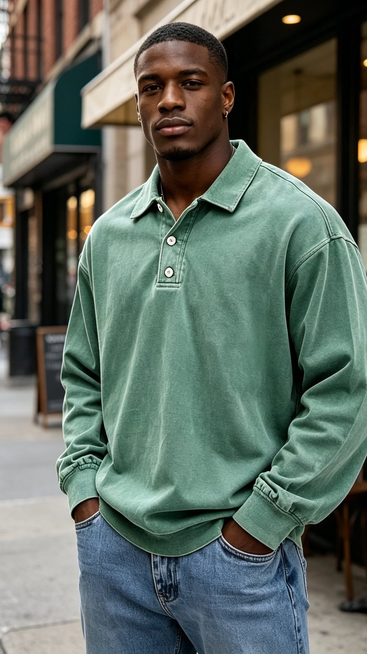 Men's Vintage Washed Long Sleeve Polo Shirt