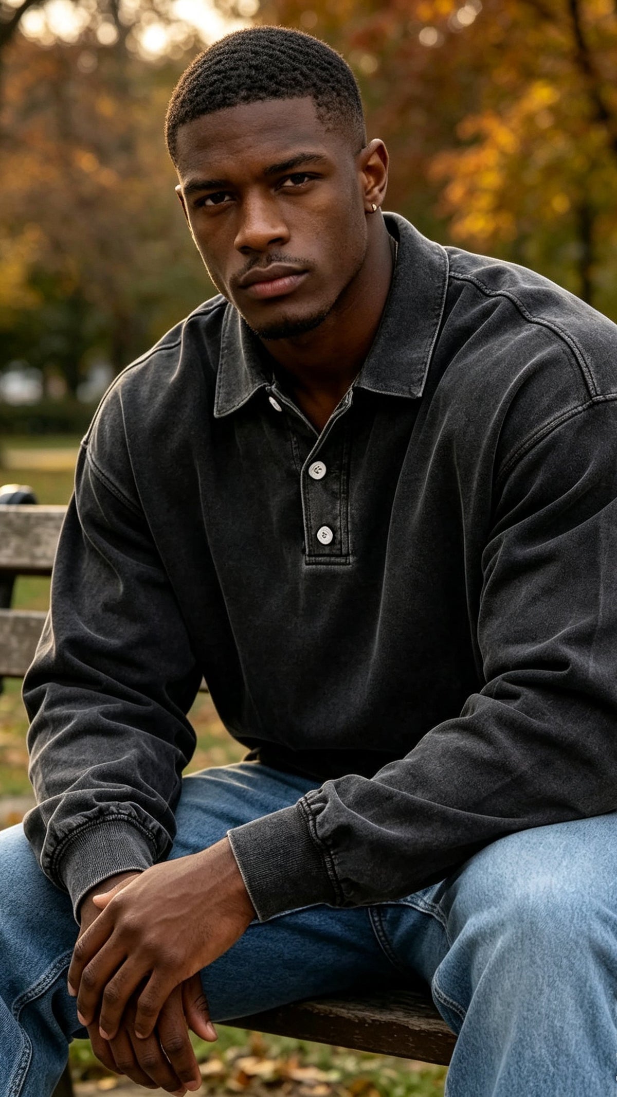 Men's Vintage Washed Long Sleeve Polo Shirt