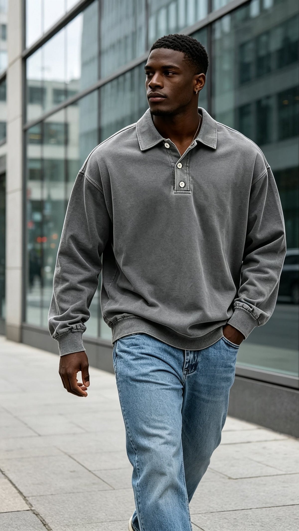 Men's Vintage Washed Long Sleeve Polo Shirt