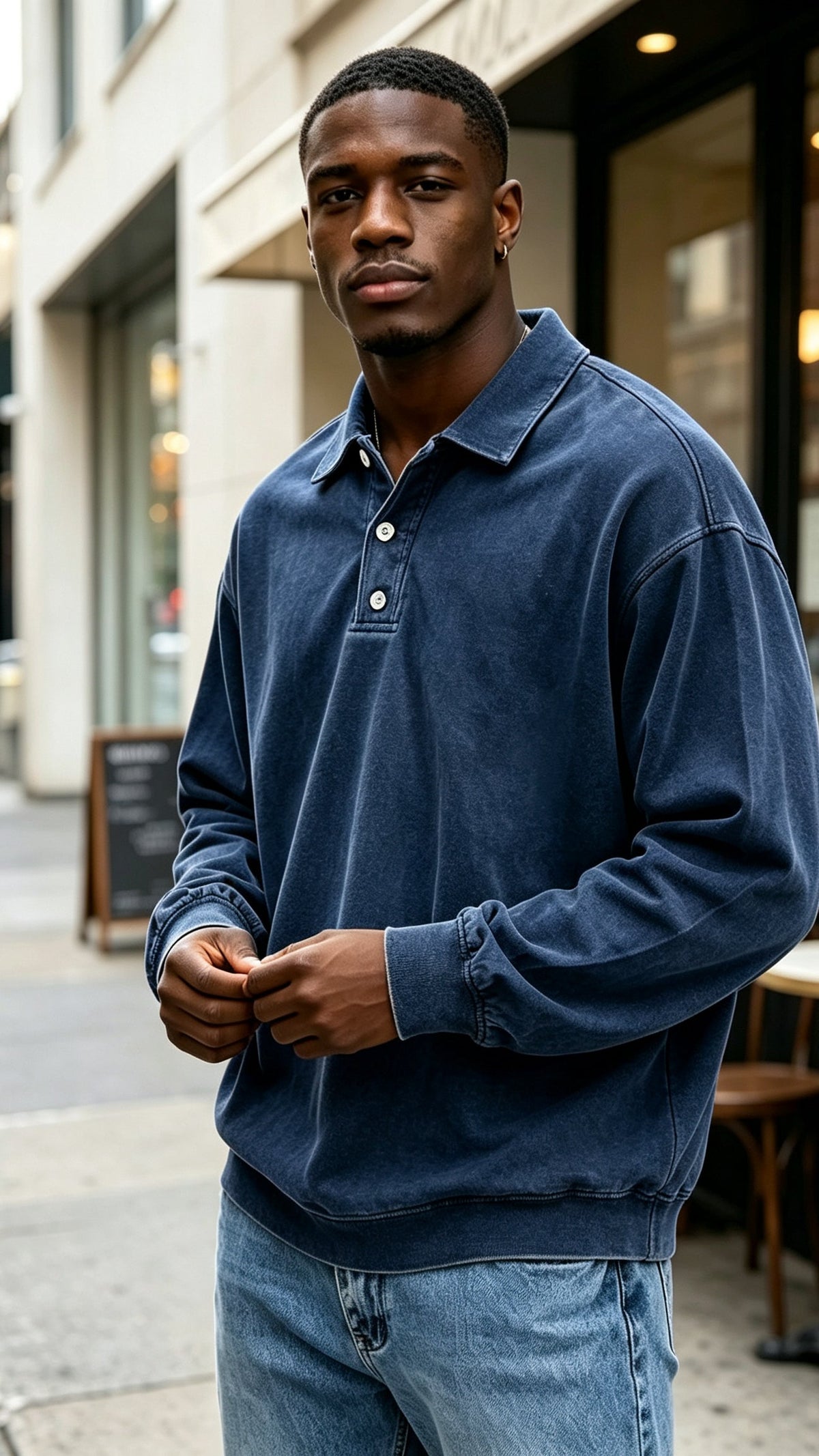 Men's Vintage Washed Long Sleeve Polo Shirt