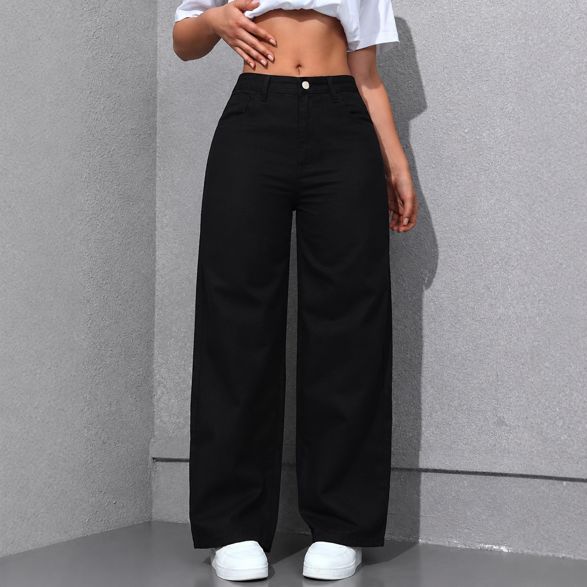 🎉 2026 Sale !! 👖Mid-low Rise BBL Jeans Stretchy Wide Leg Tummy Control Distressed Baggy Denim Pants 🌸