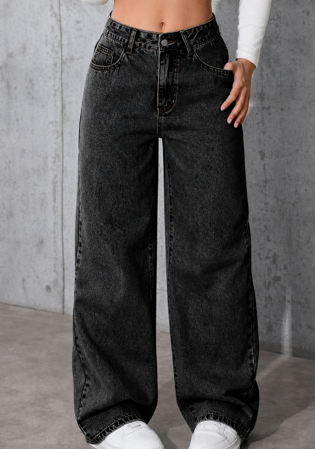 🎉 2026 Sale !! 👖Mid-low Rise BBL Jeans Stretchy Wide Leg Tummy Control Distressed Baggy Denim Pants 🌸