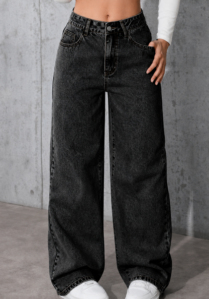 🎉 2026 Sale !! 👖Mid-low Rise BBL Jeans Stretchy Wide Leg Tummy Control Distressed Baggy Denim Pants 🌸