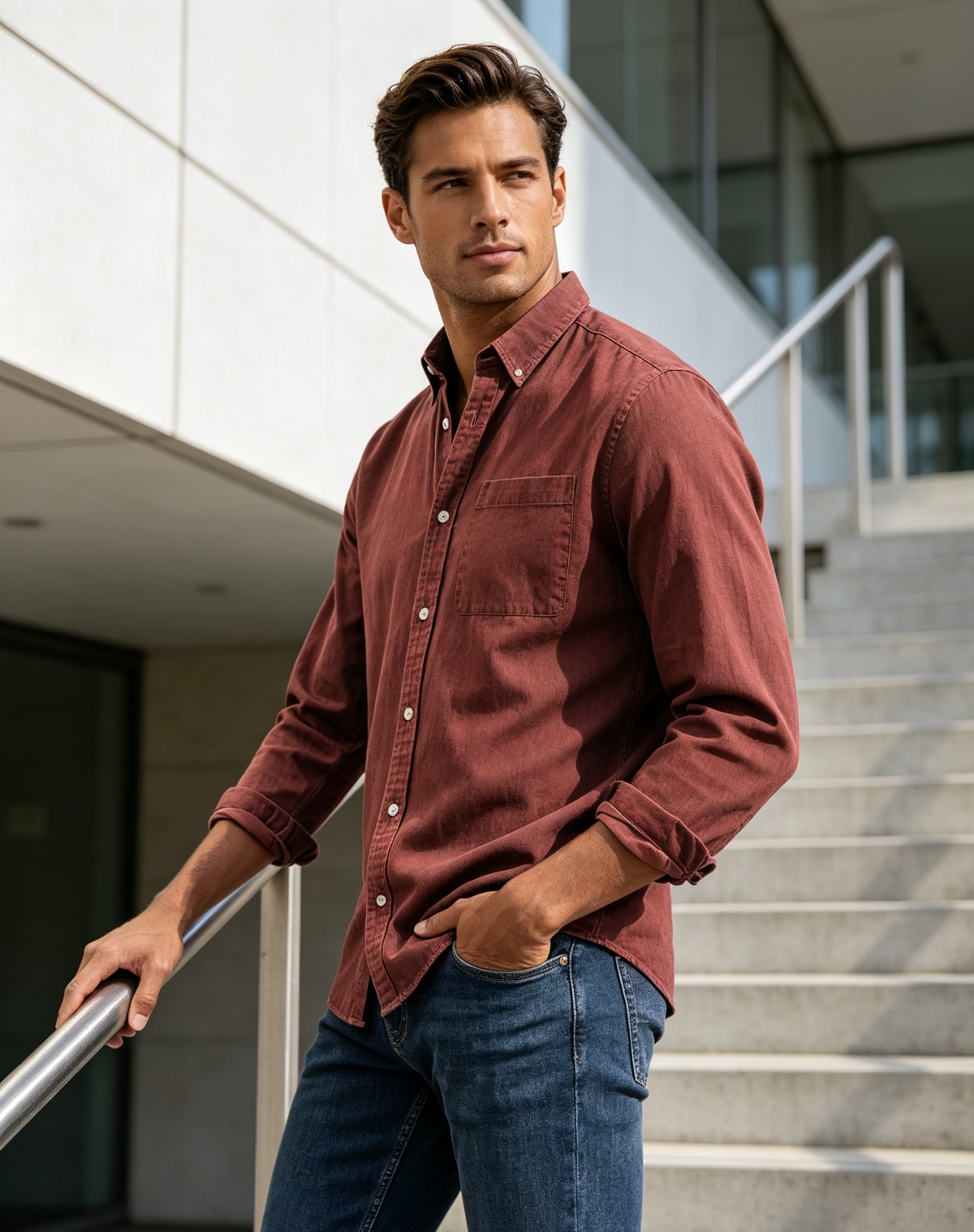 Men’s Vintage Long Sleeve Button-Down Shirt