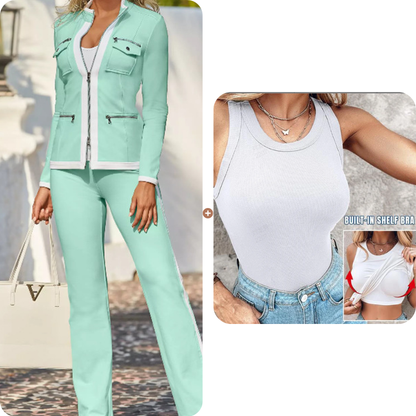 Women's 2-Piece Color-Block Tracksuit Set