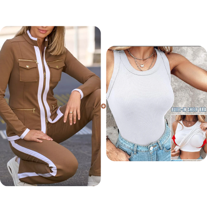 Women's 2-Piece Color-Block Tracksuit Set