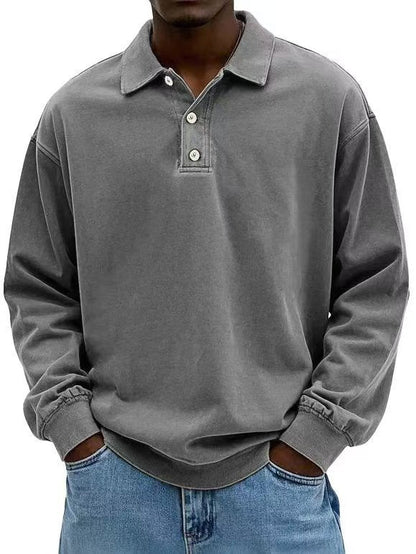 Men's Vintage Washed Long Sleeve Polo Shirt