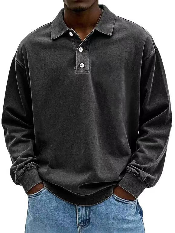 Men's Vintage Washed Long Sleeve Polo Shirt