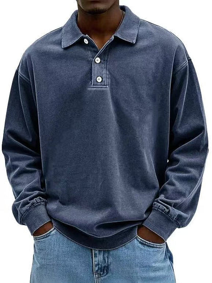 Men's Vintage Washed Long Sleeve Polo Shirt