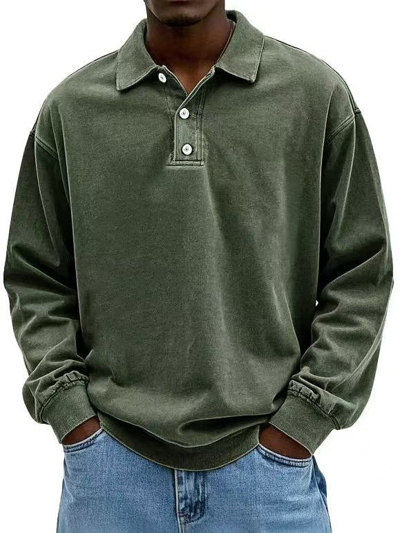 Men's Vintage Washed Long Sleeve Polo Shirt