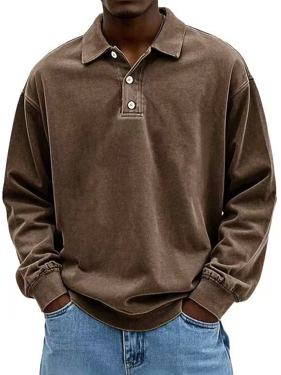 Men's Vintage Washed Long Sleeve Polo Shirt