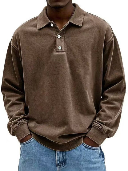 Men's Vintage Washed Long Sleeve Polo Shirt