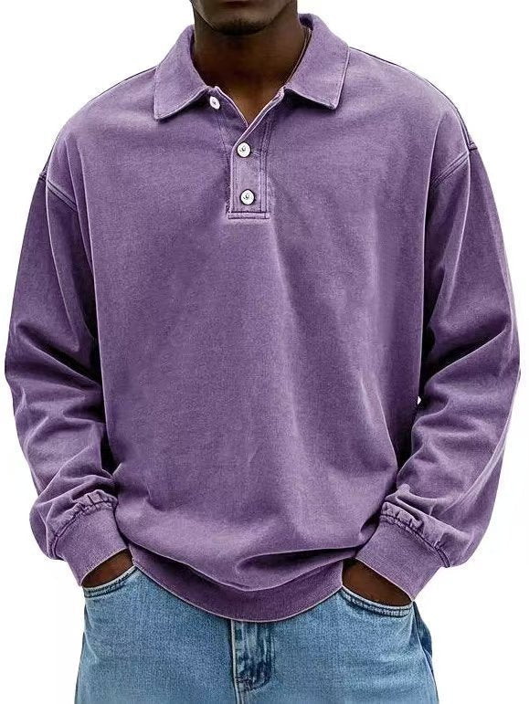 Men's Vintage Washed Long Sleeve Polo Shirt