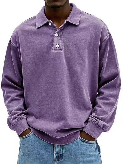Men's Vintage Washed Long Sleeve Polo Shirt