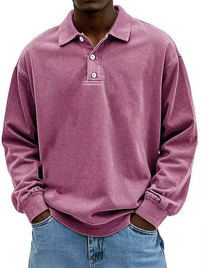 Men's Vintage Washed Long Sleeve Polo Shirt
