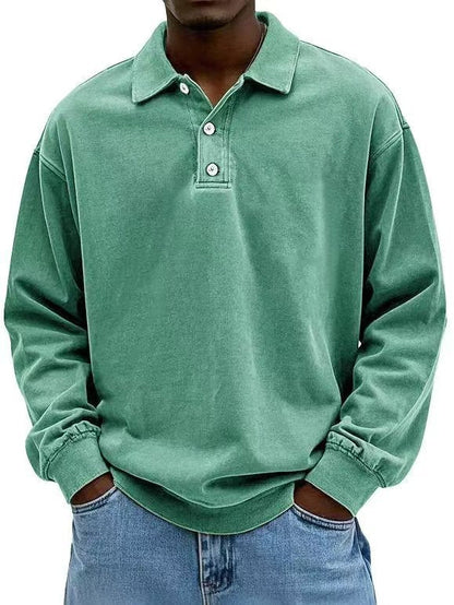 Men's Vintage Washed Long Sleeve Polo Shirt