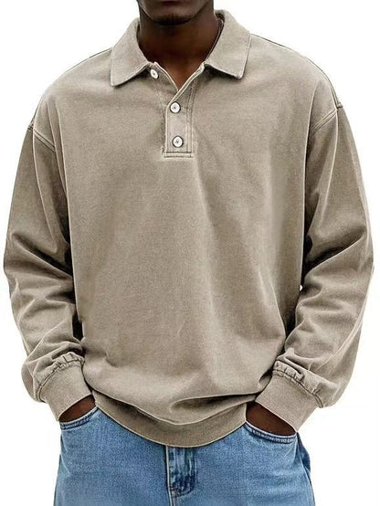 Men's Vintage Washed Long Sleeve Polo Shirt