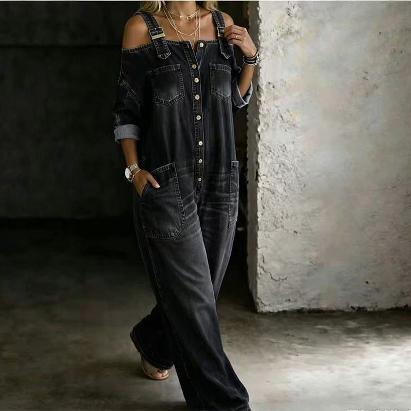 👗 Loose Fit Wide-Leg Overall Jumpsuit with Pockets – Effortless Comfort & Style ✨