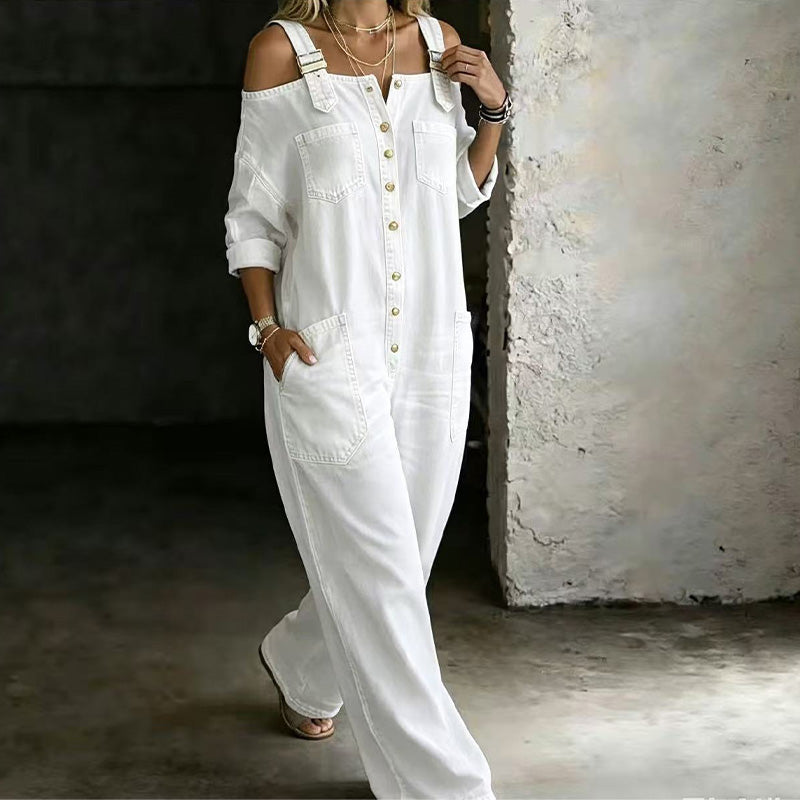 👗 Loose Fit Wide-Leg Overall Jumpsuit with Pockets – Effortless Comfort & Style ✨