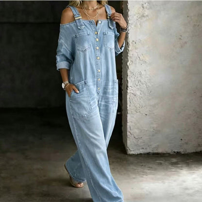 👗 Loose Fit Wide-Leg Overall Jumpsuit with Pockets – Effortless Comfort & Style ✨