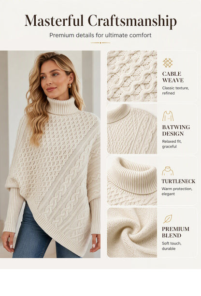 Women's Cable Knit Turtleneck Poncho