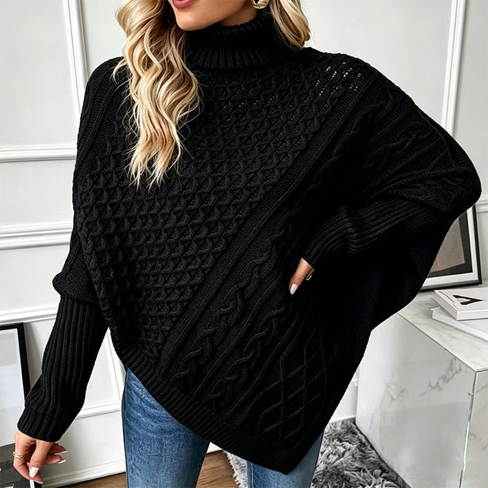 Women's Cable Knit Turtleneck Poncho