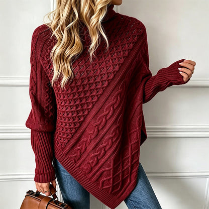 Women's Cable Knit Turtleneck Poncho